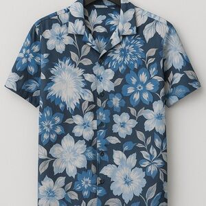 Floral Blue Vintage Men's Shirt